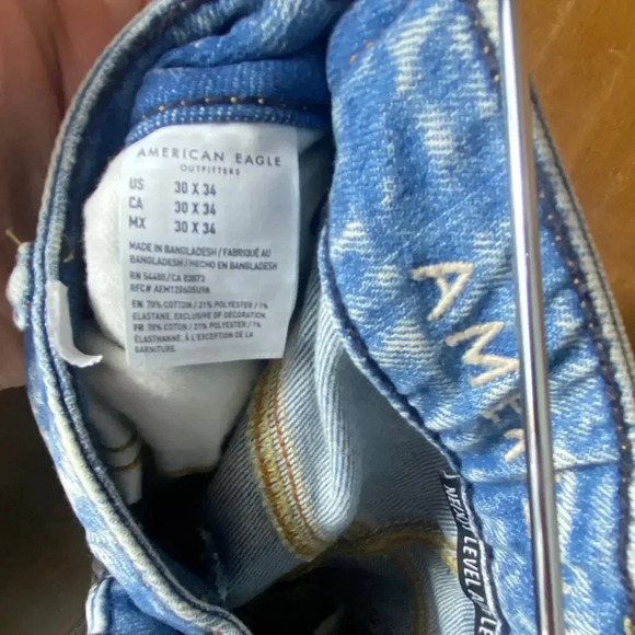 NWOT American Eagle Straight Jeans Next Level Airflex Distressed Blue Mens 30X34 - Picture 9 of 9